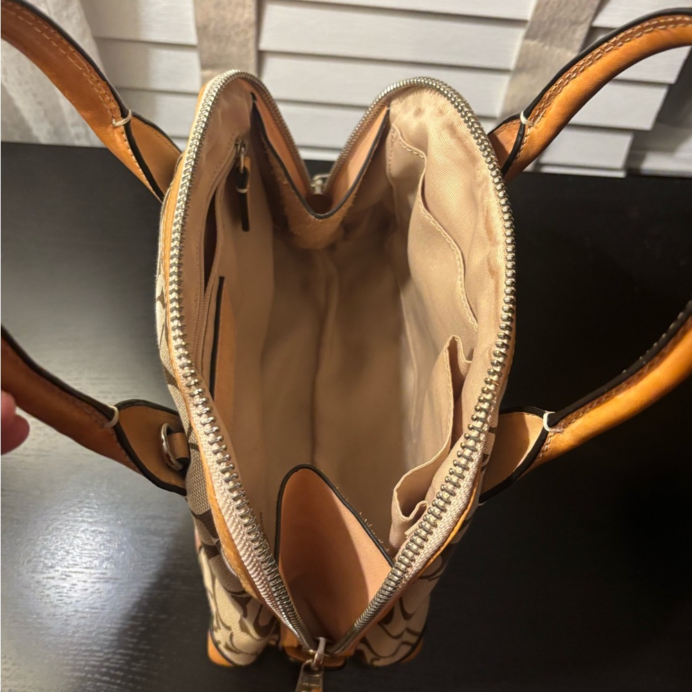 Coach Brown and Tan Signature Satchel - Picture 7 of 14